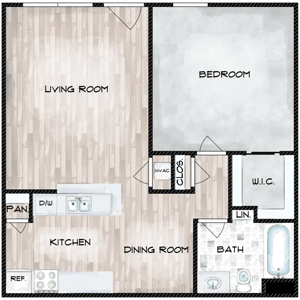 One Bedroom / One Bath - 638 Sq.Ft.*
