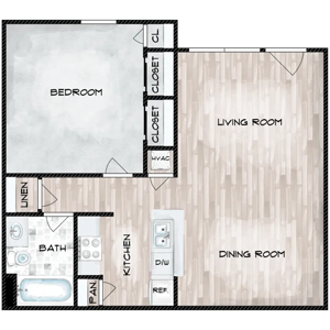 One Bedroom / One Bath -704 Sq.Ft.*