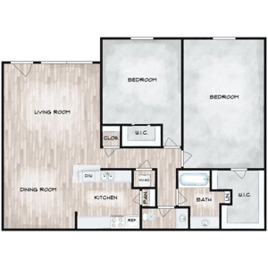 Two Bedroom / One Bath - 984 Sq.Ft.*