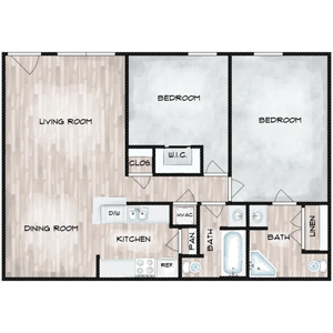 Two Bedroom / Two Bath - 984 Sq.Ft.*